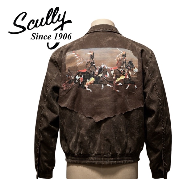 VINTAGE SCULLY BOMBER LEATHER JACKET - W ART ON BACK Size 48 - Picture 1 of 15